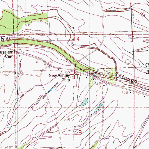 Topographic Map of New Ashley Cemetery, MS