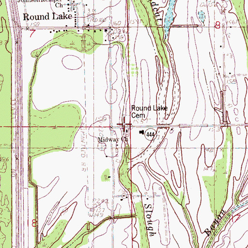 Topographic Map of Round Lake Cemetery, MS