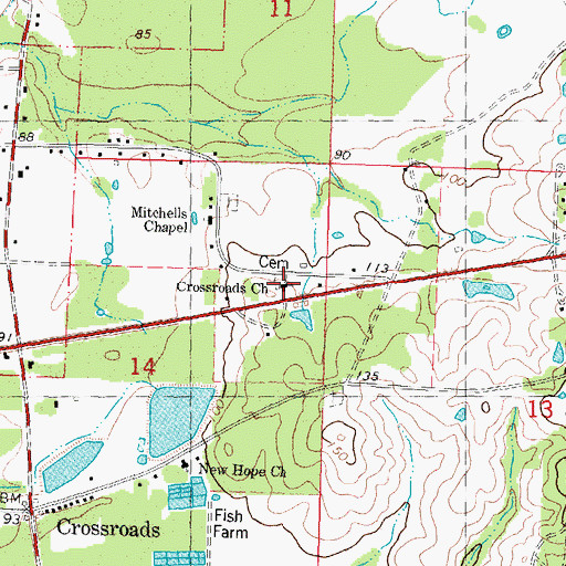 Topographic Map of Crossroads Church, MS