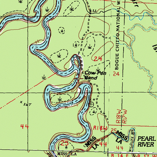 Topographic Map of Cow Pen Bend, MS