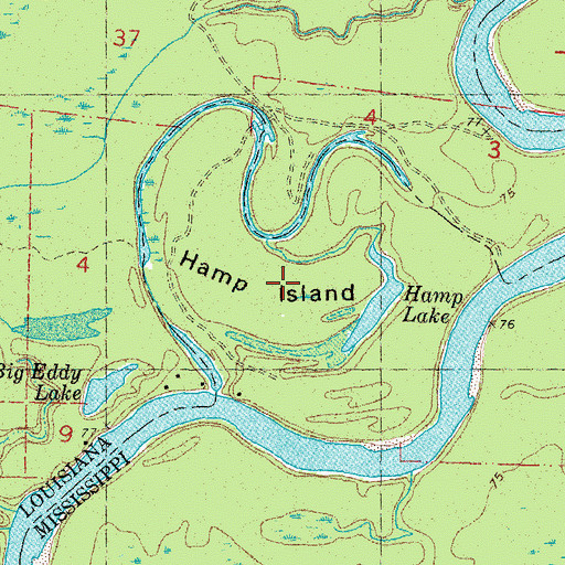 Topographic Map of Hamp Island, MS