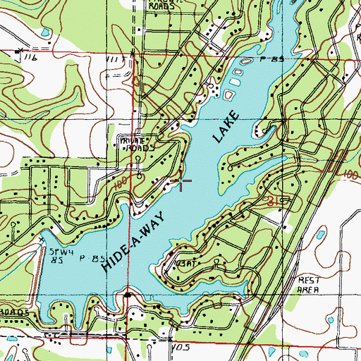 Topographic Map of Lake Hide-A-Way, MS