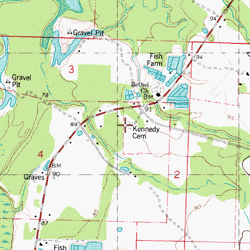 Topographic Map of Kennedy Cemetery, MS