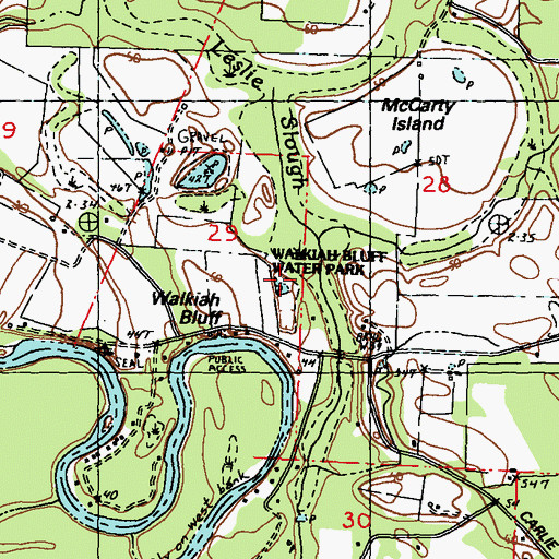 Topographic Map of Walkiah Bluff Water Park, MS