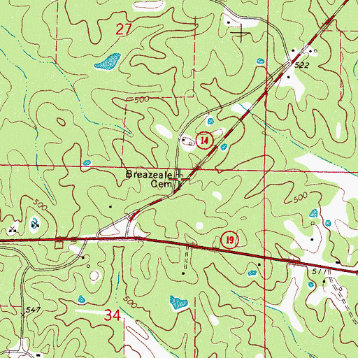 Topographic Map of Breazeale Cemetery, MS