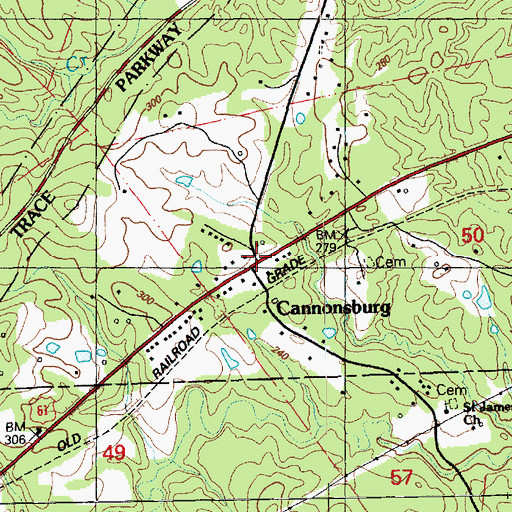 Topographic Map of Cannonsburg, MS