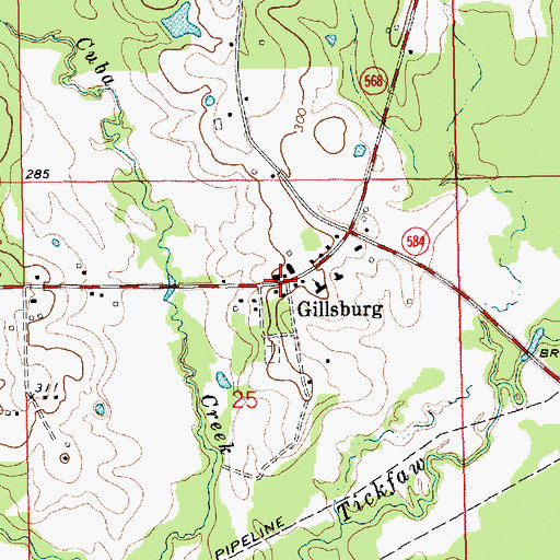 Topographic Map of Gillsburg, MS