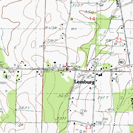 Topographic Map of Leesburg, MS