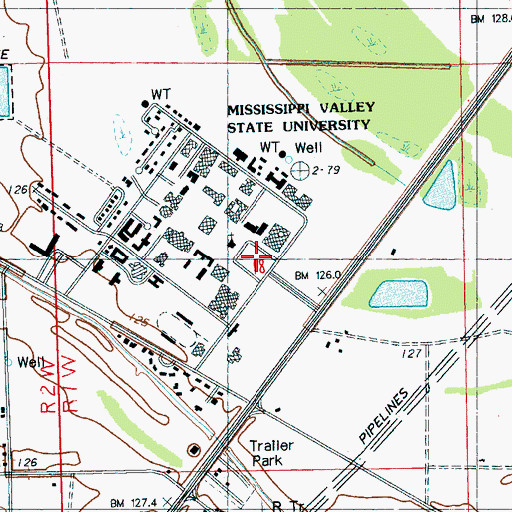 Topographic Map of Mississippi Valley State University, MS