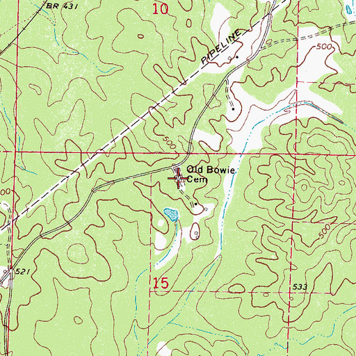 Topographic Map of Old Bowie Cemetery, MS