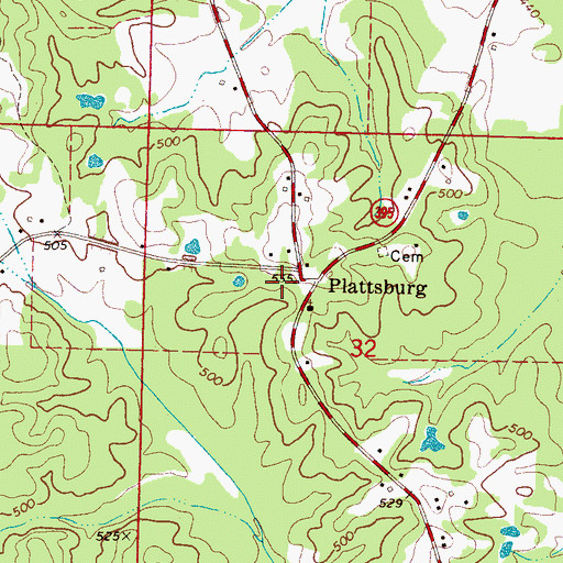 Topographic Map of Plattsburg, MS