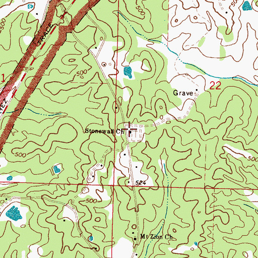 Topographic Map of Stonewall Church, MS