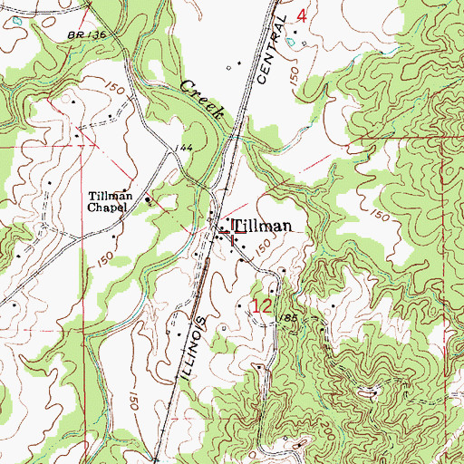 Topographic Map of Tillman, MS