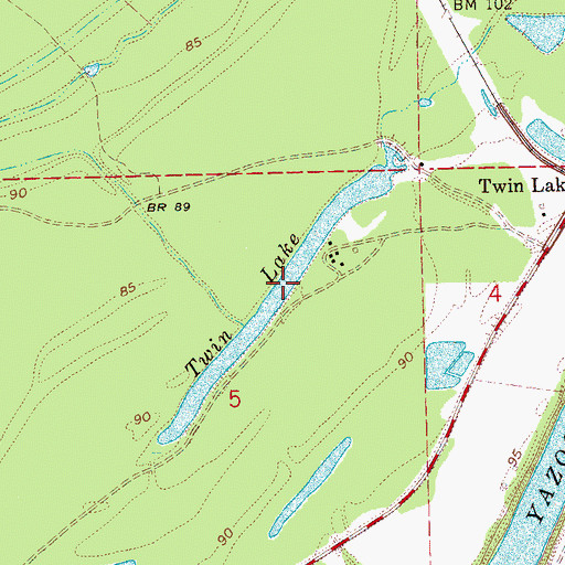 Topographic Map of Twin Lake, MS
