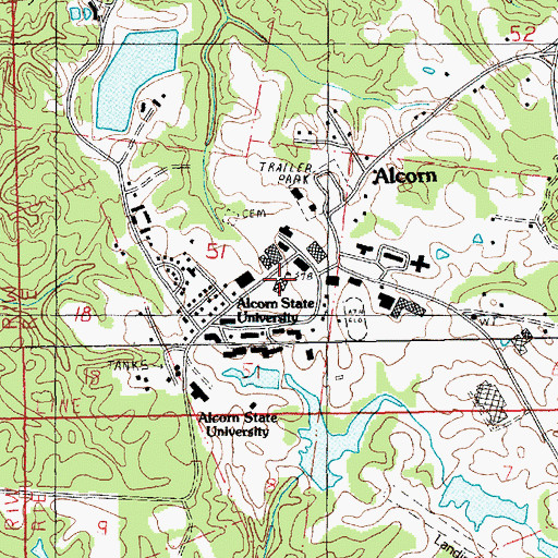 Topographic Map of Alcorn State University, MS