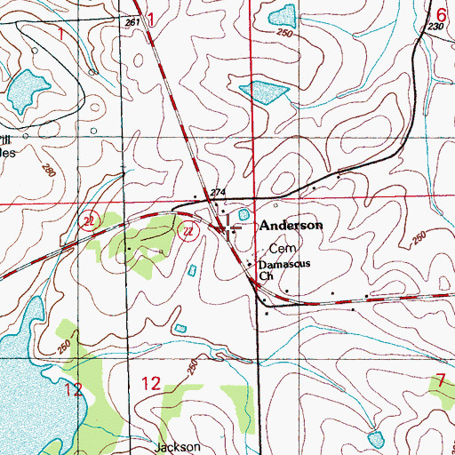 Topographic Map of Anderson, MS