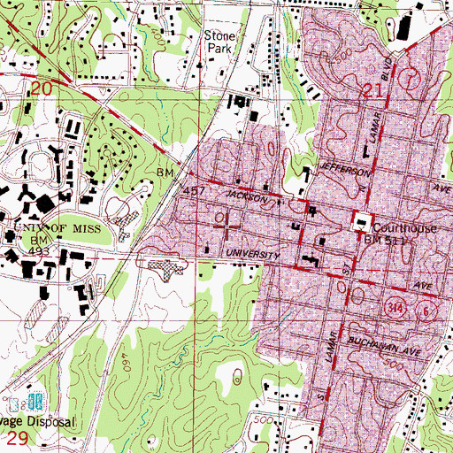 Topographic Map of University, MS