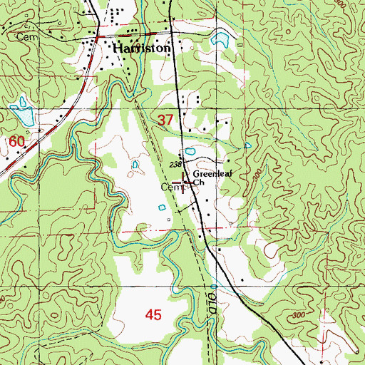 Topographic Map of Greenleaf Church, MS