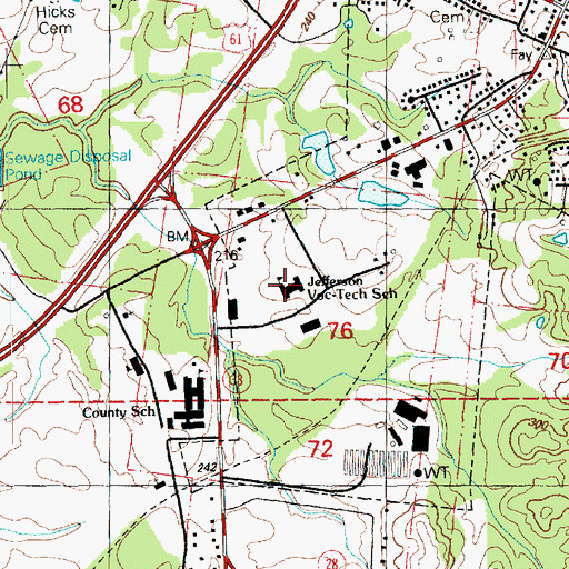 Topographic Map of Jefferson Vocational Technical School, MS