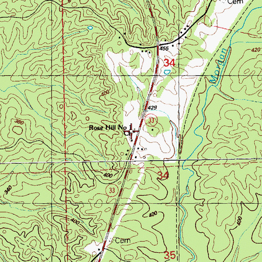 Topographic Map of Rose Hill Number 1 Church, MS
