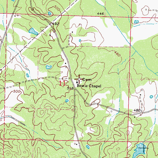 Topographic Map of Bowie Chapel Cemetery, MS