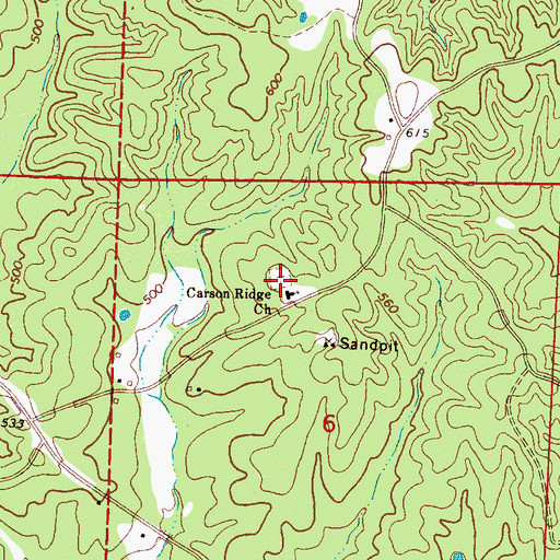 Topographic Map of Carson Ridge Cemetery, MS