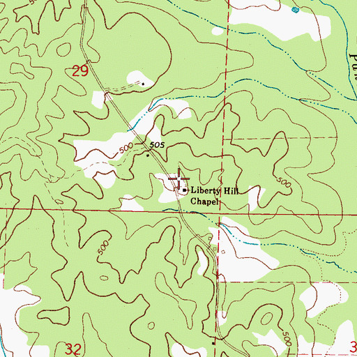 Topographic Map of Liberty Hill Cemetery, MS