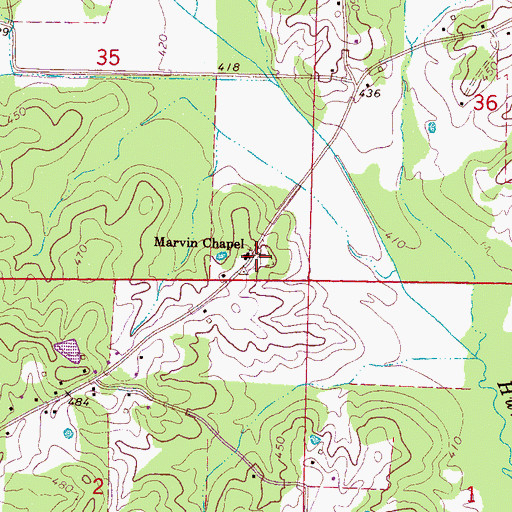 Topographic Map of Marvin Chapel Cemetery, MS