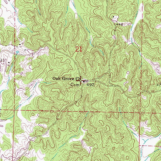 Topographic Map of Oak Grove Cemetery, MS