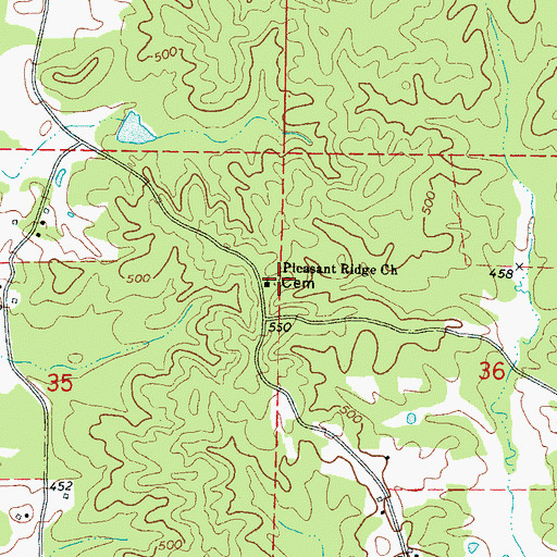 Topographic Map of Pleasant Ridge Cemetery, MS