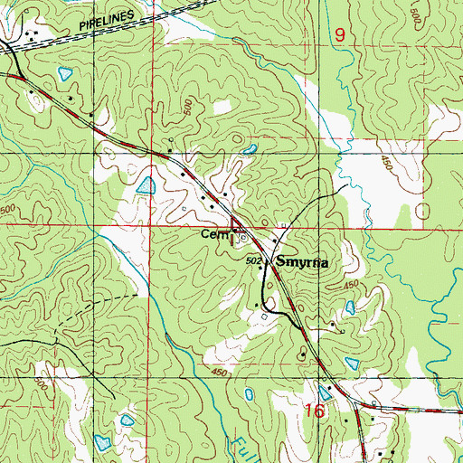 Topographic Map of Smyrna Cemetery, MS