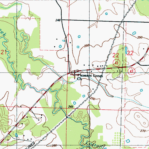 Topographic Map of Pleasant Green Church, MS