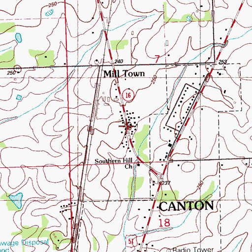 Topographic Map of Mill Town, MS