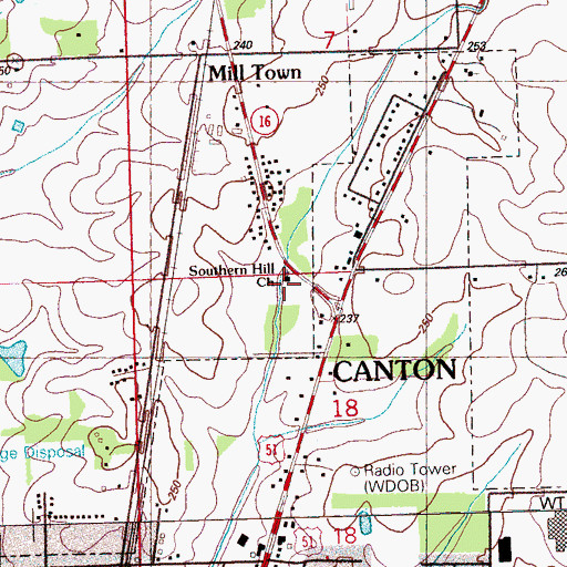 Topographic Map of Southern Hill Church, MS