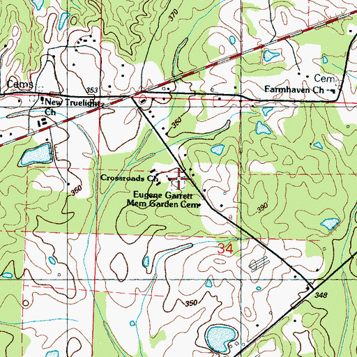 Topographic Map of Eugene Garrett Memorial Garden Cemetery, MS