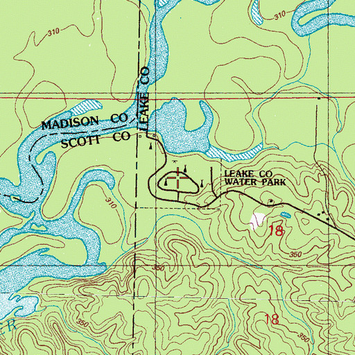 Topographic Map of Leake County Water Park, MS