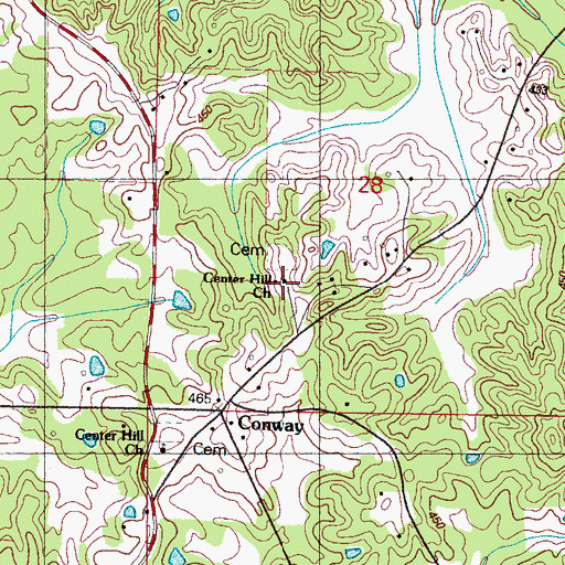 Topographic Map of Center Hill Church, MS
