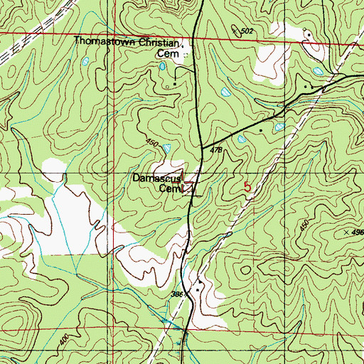 Topographic Map of Damascus Cemetery, MS