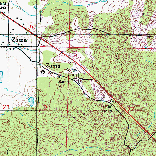Topographic Map of Kelley Cemetery, MS