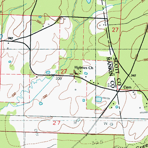 Topographic Map of Holmes Church, MS