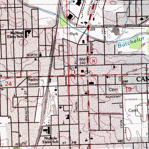 Topographic Map of Canton, MS