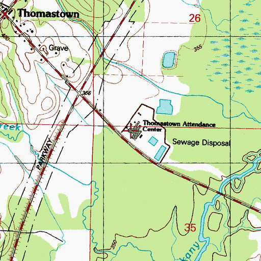 Topographic Map of Thomastown Attendance Center, MS