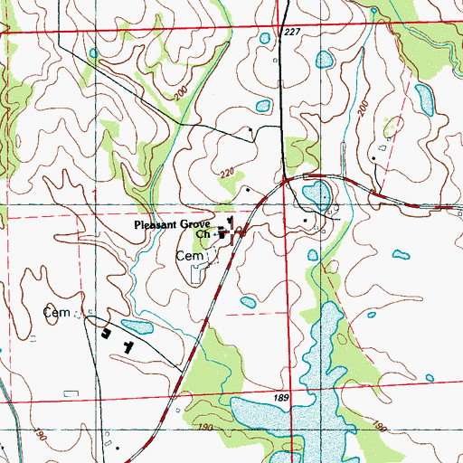 Topographic Map of Pleasant Grove Church, MS