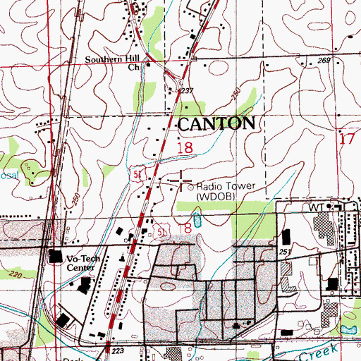 Topographic Map of WDOB Radio Tower (Canton), MS