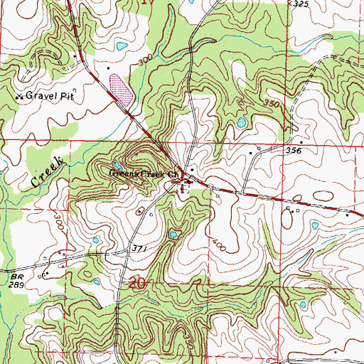 Topographic Map of Greens Creek Cemetery, MS