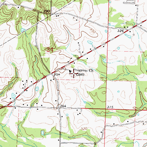 Topographic Map of Progress Cemetery, MS