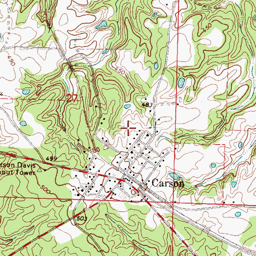 Topographic Map of Adams Cemetery, MS