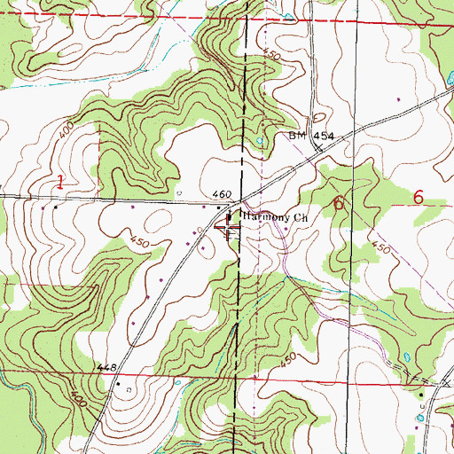 Topographic Map of Mount Harmony Cemetery, MS
