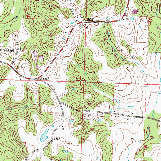 Topographic Map of Bridges Cemetery, MS