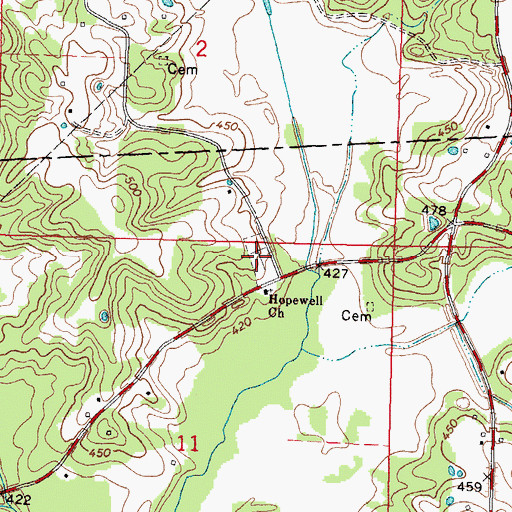 Topographic Map of Hopewell Cemetery, MS